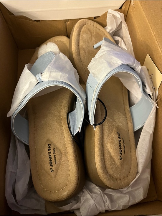 St. John's Bay Shoes - St. John's Bay Pale Blue Slip-On Slide Sandals